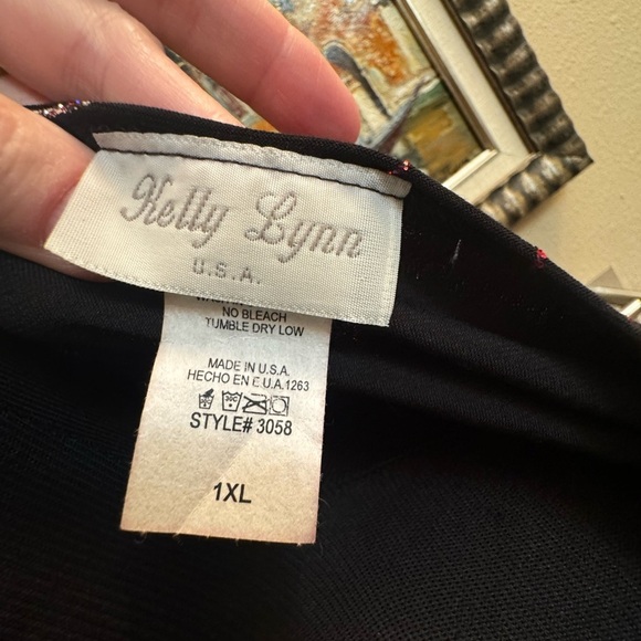 VINTAGE 2 PIECE SET PLUS SIZE KELLY LYNN Sparkly Black Red Blue Size 1X 4th July - Picture 10 of 16